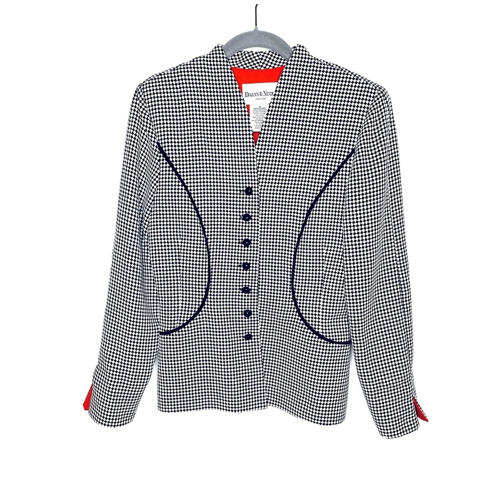 VTG Danny & Nicole NY Women's Button Down Blazer Jacket Sz 8 Black & White Check